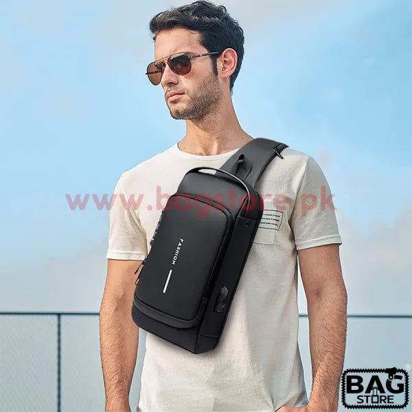 Fashion Men Sling Bag Pack with Lock Waterproof -Theft Chest Bag with USB Charging Port Shoulder Bag Body Backpack