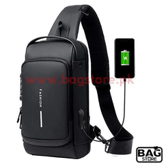 Fashion Men Sling Bag Pack with Lock Waterproof -Theft Chest Bag with USB Charging Port Shoulder Bag Body Backpack