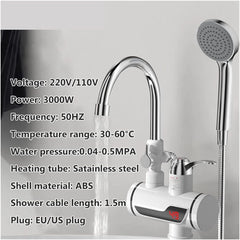 Instant Electric Water Heater Tap with LED Display & Shower Set Heating Faucet with Temperature (3 months Replacement warranty)
