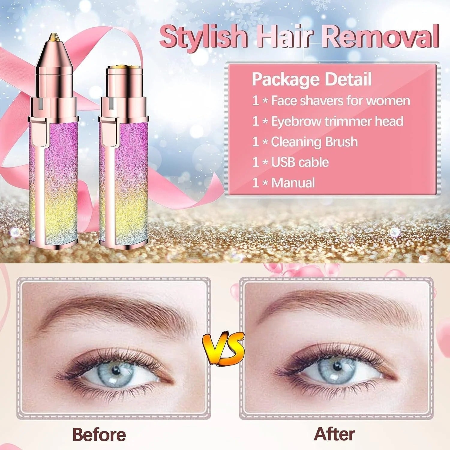 Rechargeable 2 in 1 Electric Eyebrow Trimmer and Facial Hair Shaver for Women