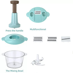 Multifunctional Manual Hand Push Chopper For Vegetables & Meat 2L, Get 3 Cutting Blades Free